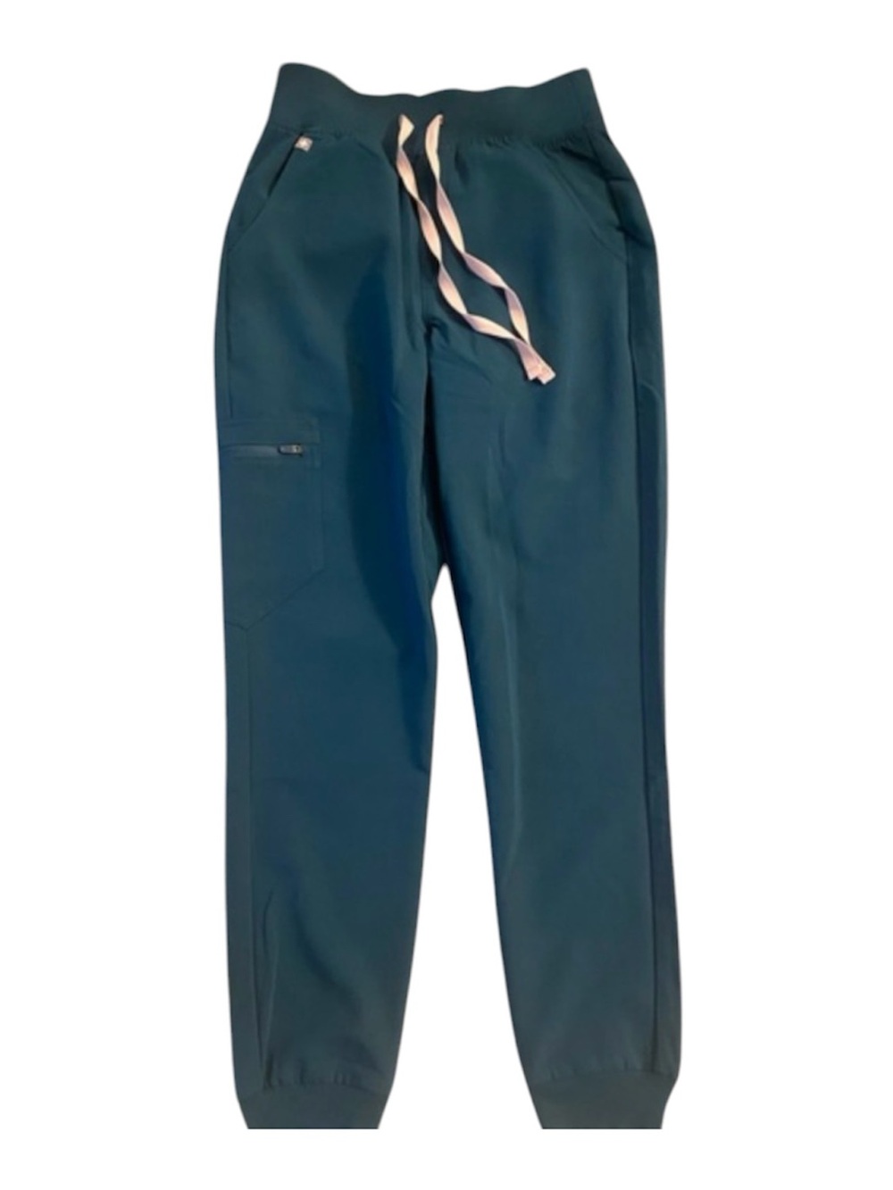 Figs Teal Drawstring Joggers with Contrasting Tie Technical Collection Small